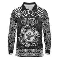 Personalized Pembrokeshire Sir Benfro Long Sleeve Polo Shirt Black Puffin Celtic-inspired - Wonder Print Shop