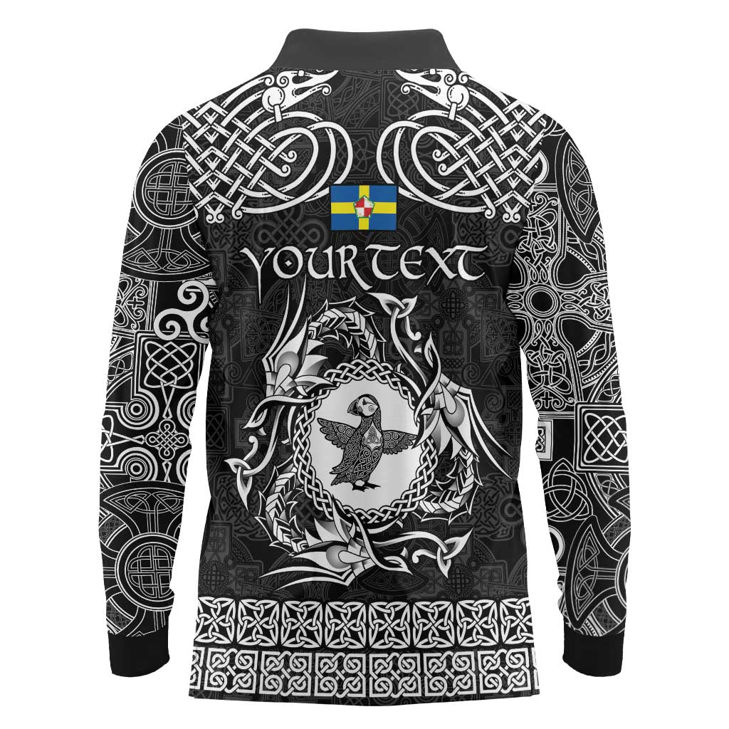 Personalized Pembrokeshire Sir Benfro Long Sleeve Polo Shirt Black Puffin Celtic-inspired - Wonder Print Shop
