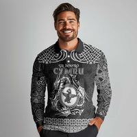 Personalized Pembrokeshire Sir Benfro Long Sleeve Polo Shirt Black Puffin Celtic-inspired - Wonder Print Shop