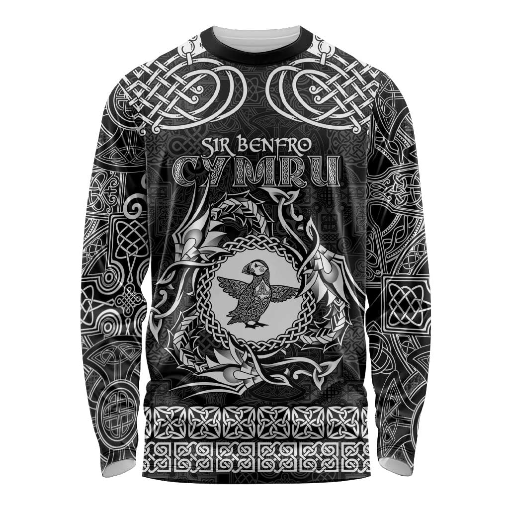 Personalized Pembrokeshire Sir Benfro Long Sleeve Shirt Black Puffin Celtic-inspired - Wonder Print Shop