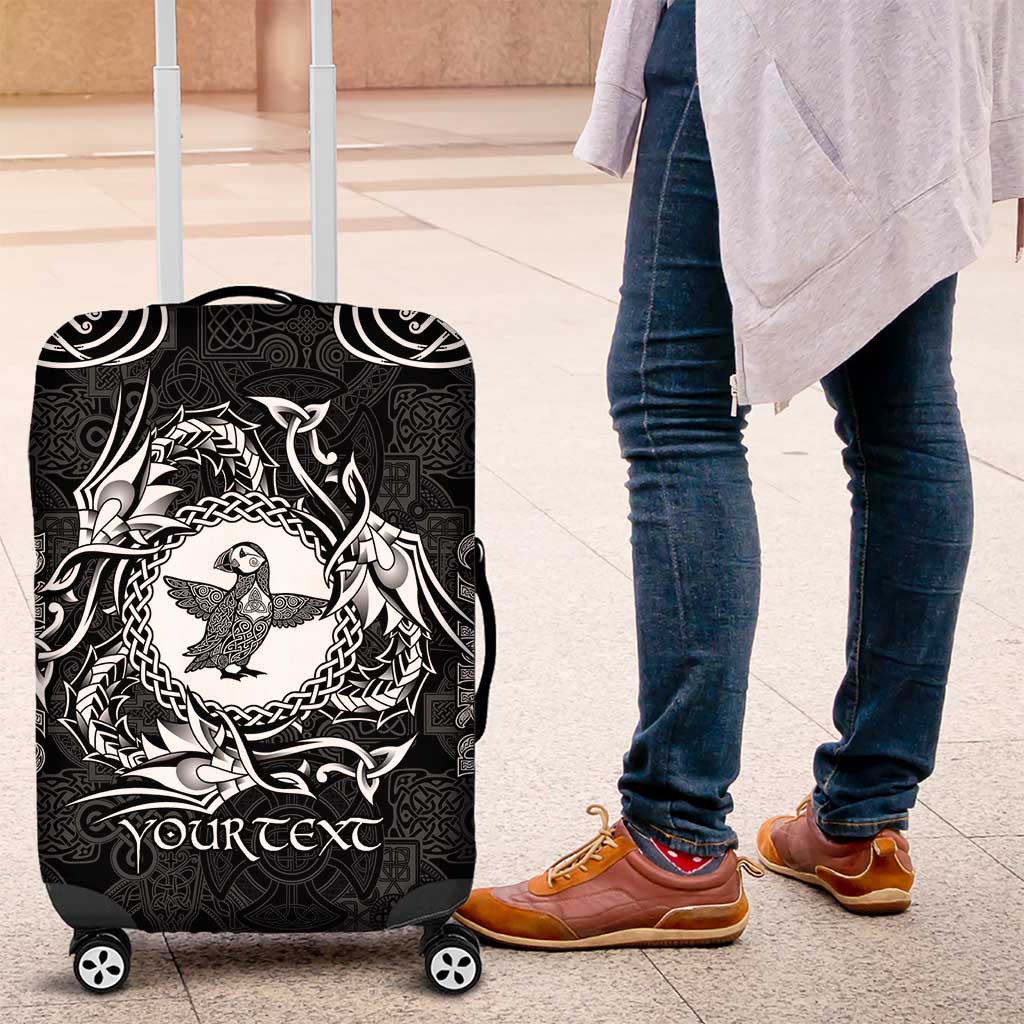 Personalized Pembrokeshire Sir Benfro Luggage Cover Black Puffin Celtic-inspired - Wonder Print Shop