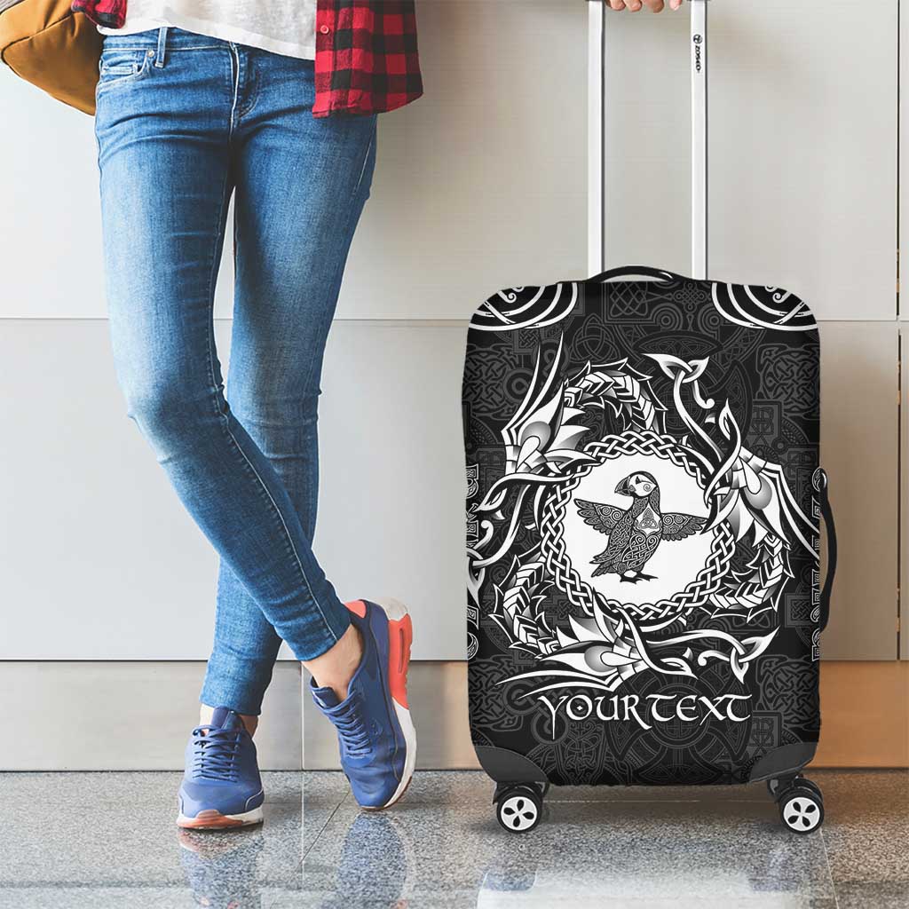 Personalized Pembrokeshire Sir Benfro Luggage Cover Black Puffin Celtic-inspired - Wonder Print Shop