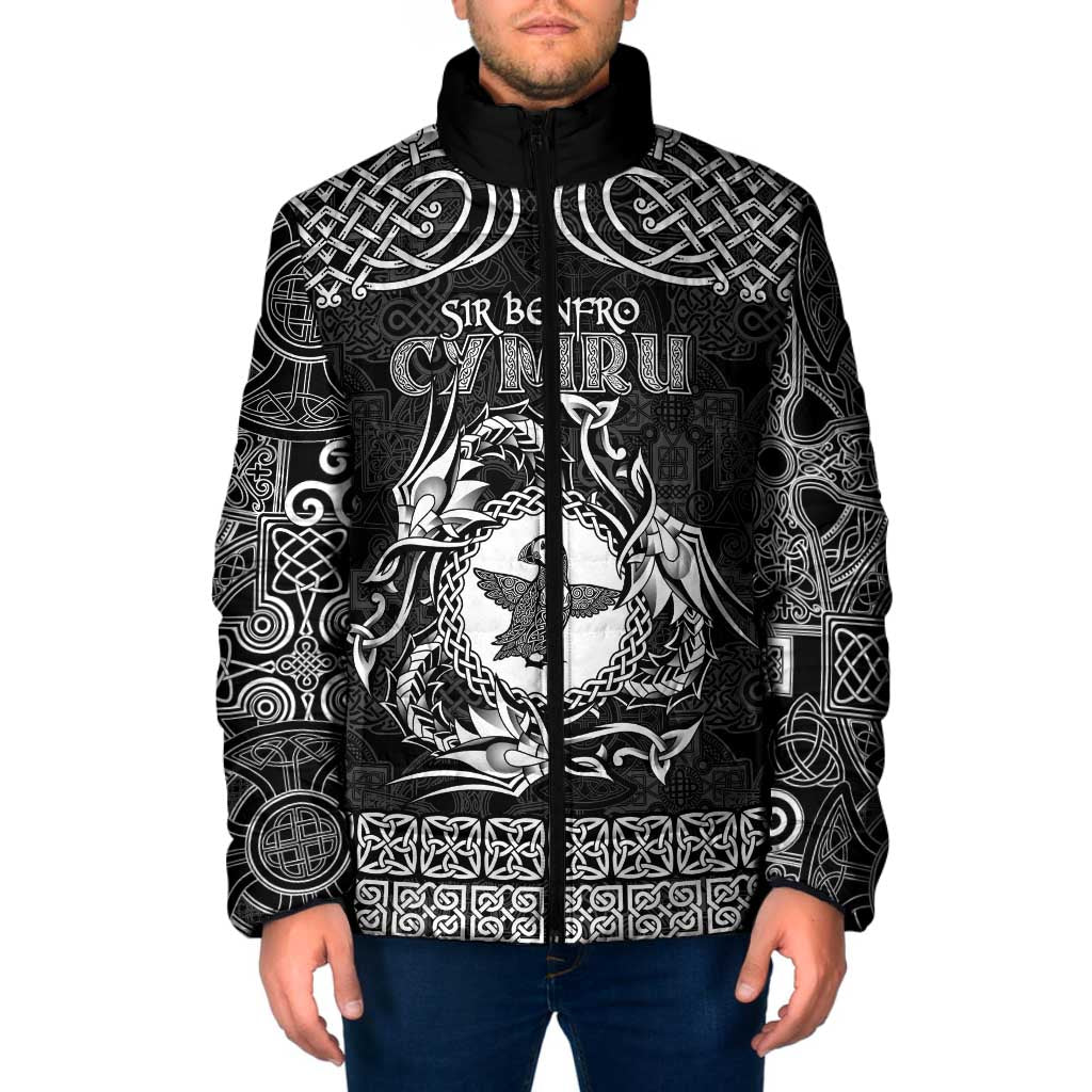 Personalized Pembrokeshire Sir Benfro Padded Jacket Black Puffin Celtic-inspired - Wonder Print Shop