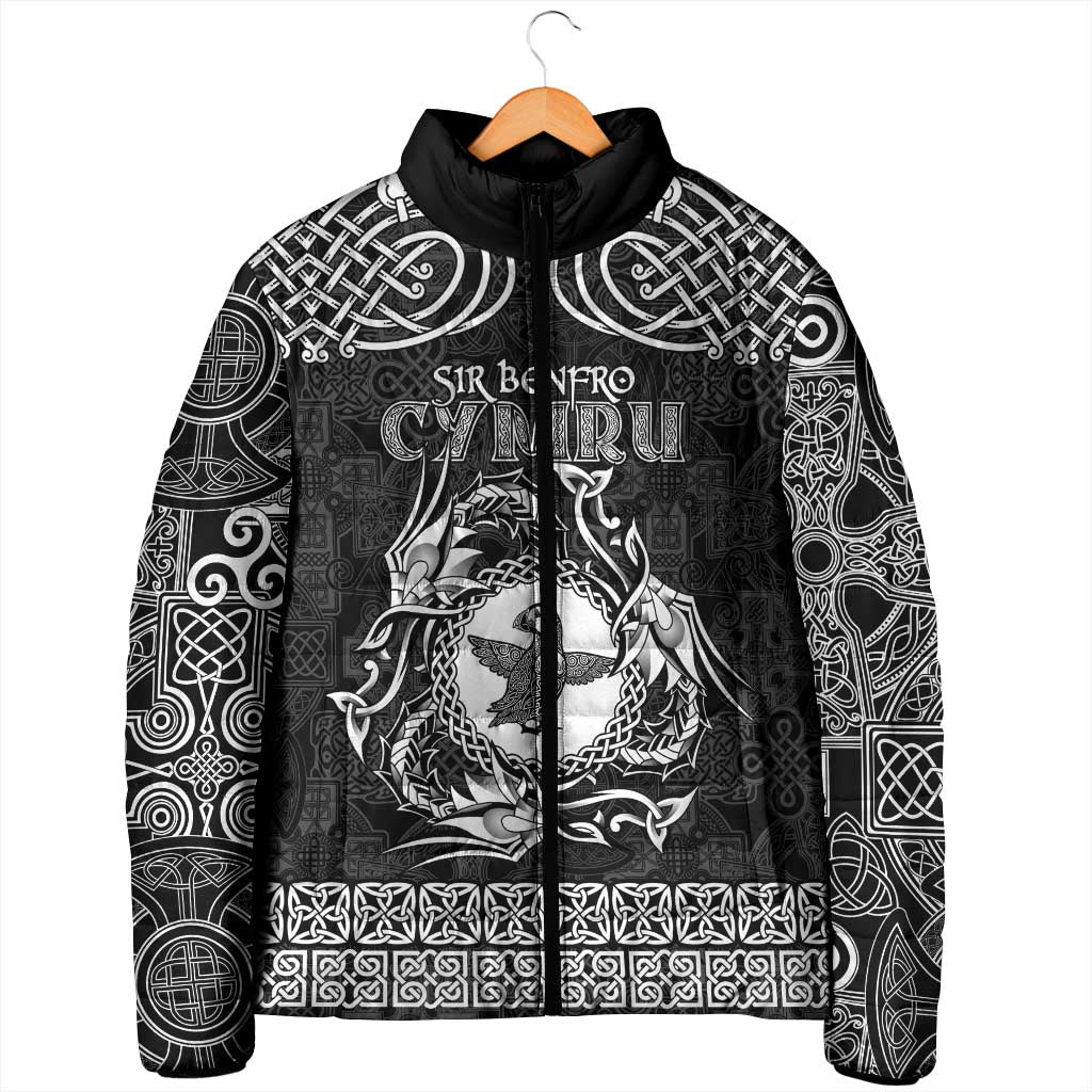 Personalized Pembrokeshire Sir Benfro Padded Jacket Black Puffin Celtic-inspired - Wonder Print Shop