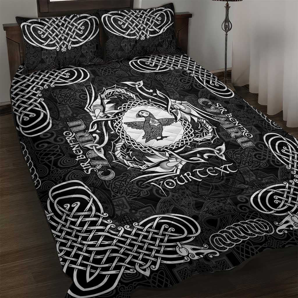 Personalized Pembrokeshire Sir Benfro Quilt Bed Set Black Puffin Celtic-inspired - Wonder Print Shop