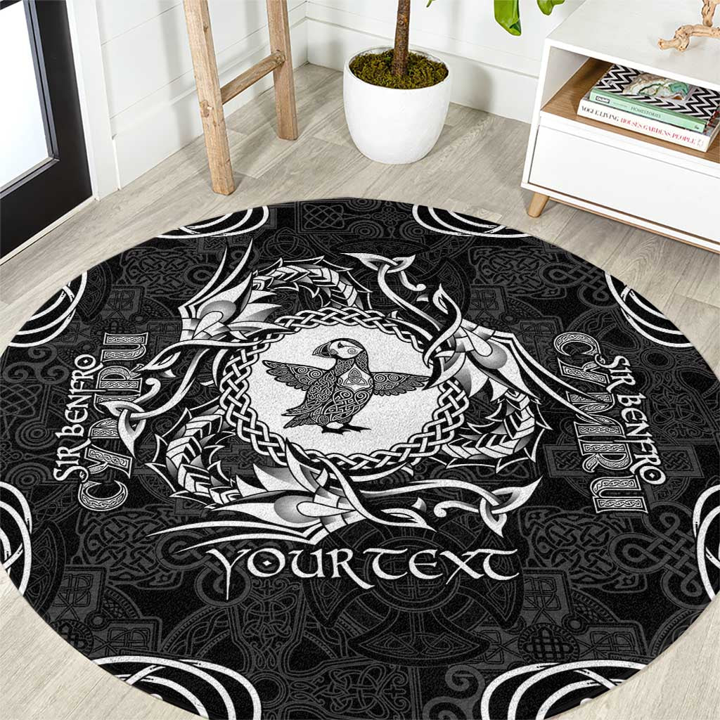 Personalized Pembrokeshire Sir Benfro Round Carpet Black Puffin Celtic-inspired - Wonder Print Shop