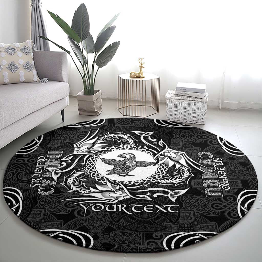 Personalized Pembrokeshire Sir Benfro Round Carpet Black Puffin Celtic-inspired - Wonder Print Shop