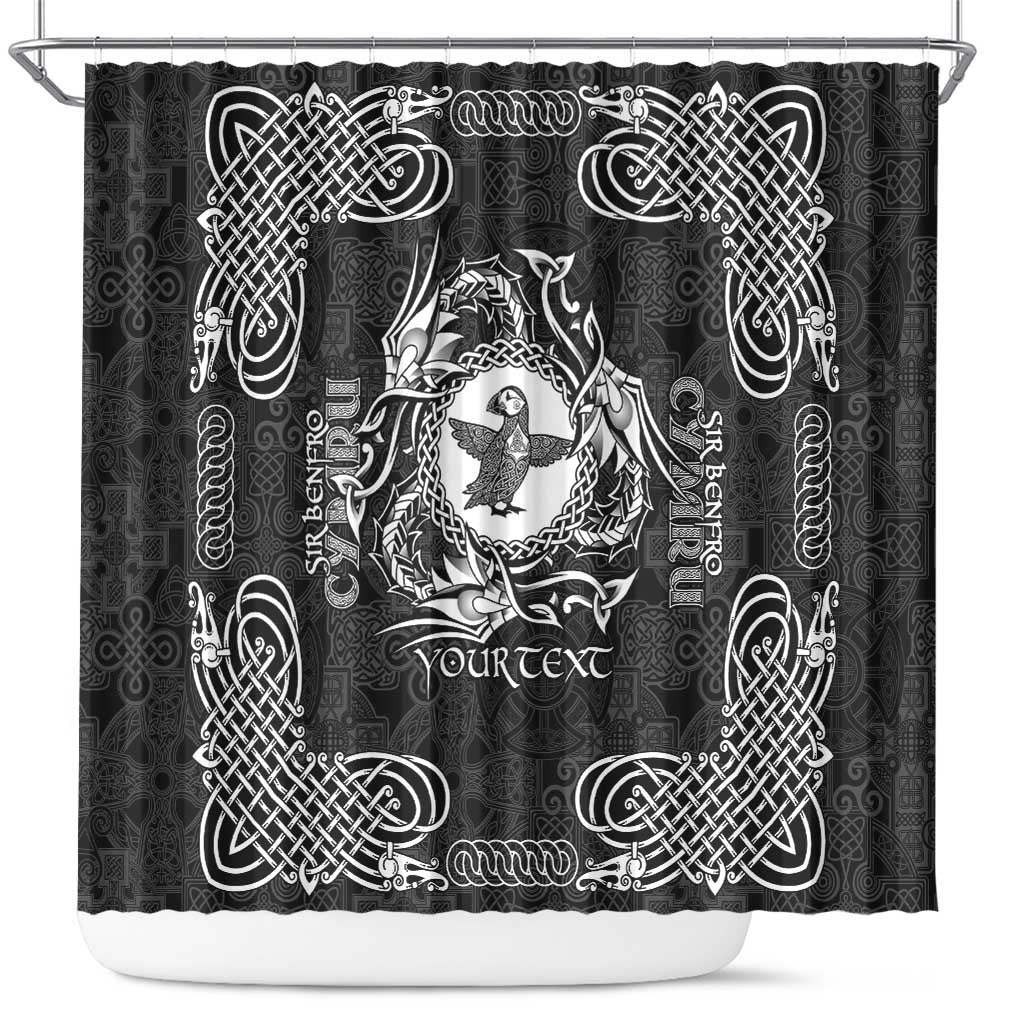 Personalized Pembrokeshire Sir Benfro Shower Curtain Black Puffin Celtic-inspired - Wonder Print Shop
