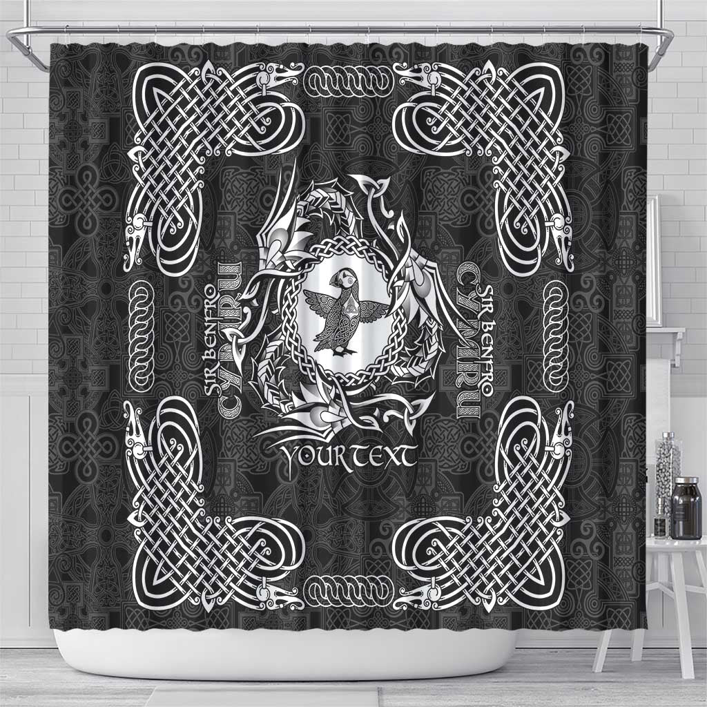 Personalized Pembrokeshire Sir Benfro Shower Curtain Black Puffin Celtic-inspired - Wonder Print Shop