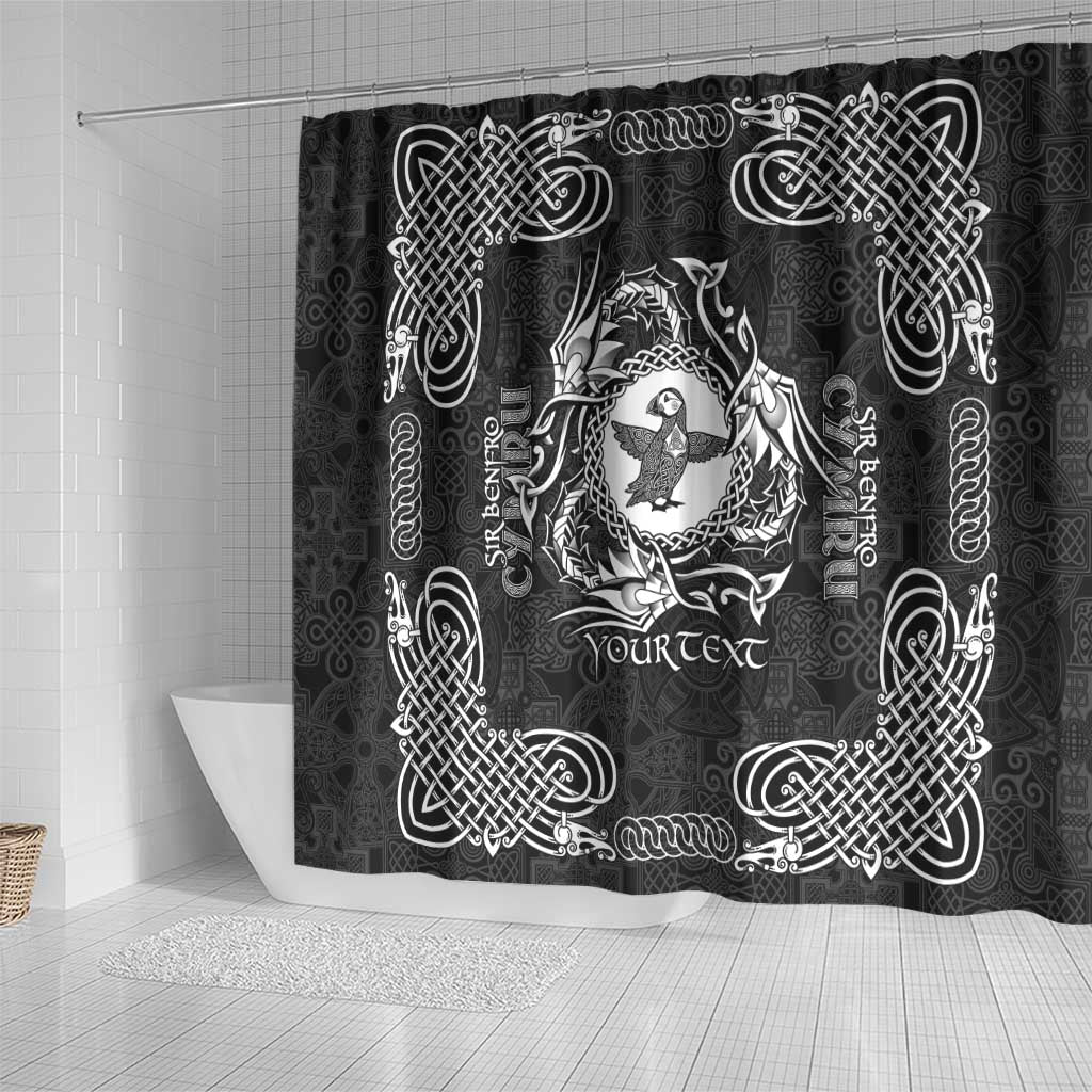 Personalized Pembrokeshire Sir Benfro Shower Curtain Black Puffin Celtic-inspired - Wonder Print Shop