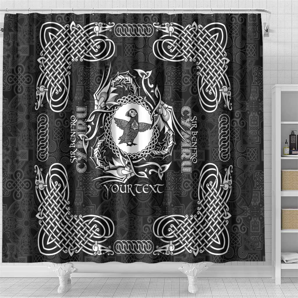 Personalized Pembrokeshire Sir Benfro Shower Curtain Black Puffin Celtic-inspired - Wonder Print Shop