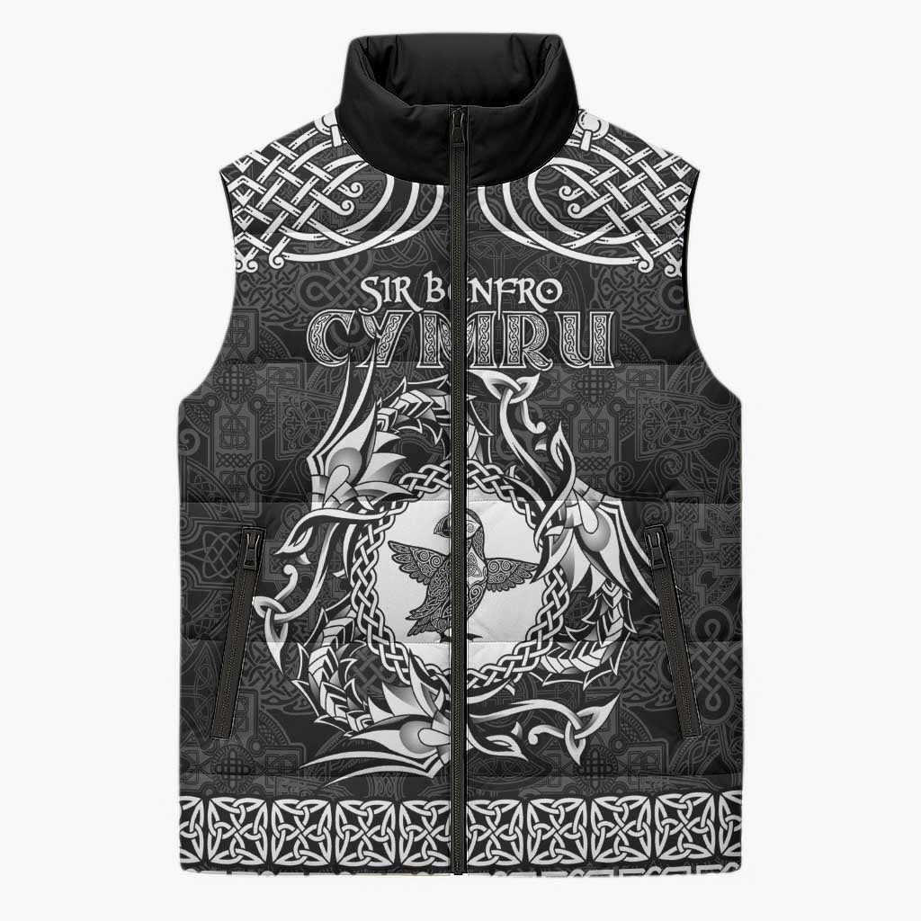Personalized Pembrokeshire Sir Benfro Sleeveless Puffer Jacket Black Puffin Celtic-inspired - Wonder Print Shop