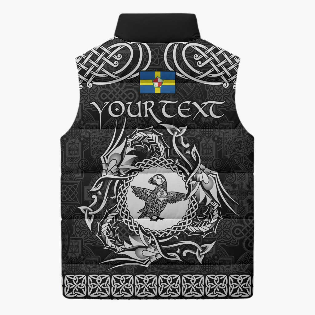 Personalized Pembrokeshire Sir Benfro Sleeveless Puffer Jacket Black Puffin Celtic-inspired - Wonder Print Shop