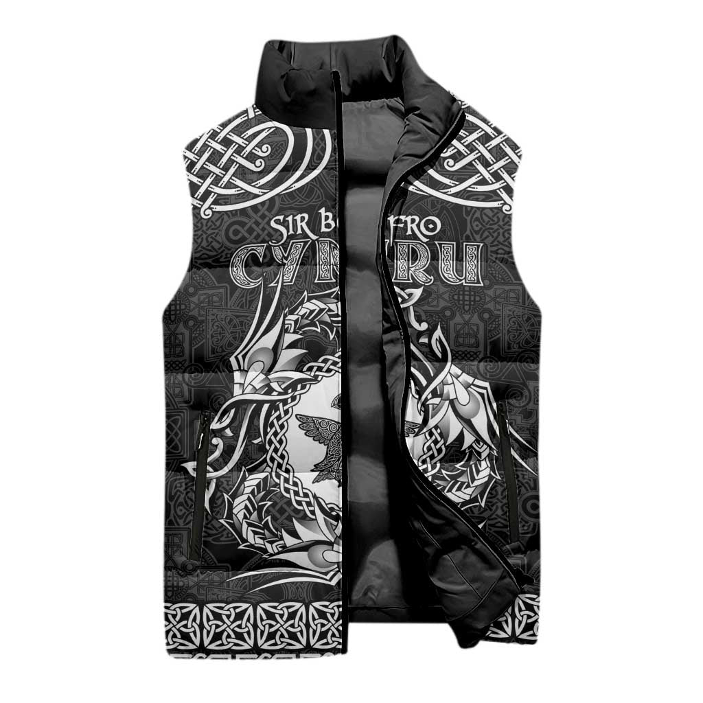 Personalized Pembrokeshire Sir Benfro Sleeveless Puffer Jacket Black Puffin Celtic-inspired - Wonder Print Shop