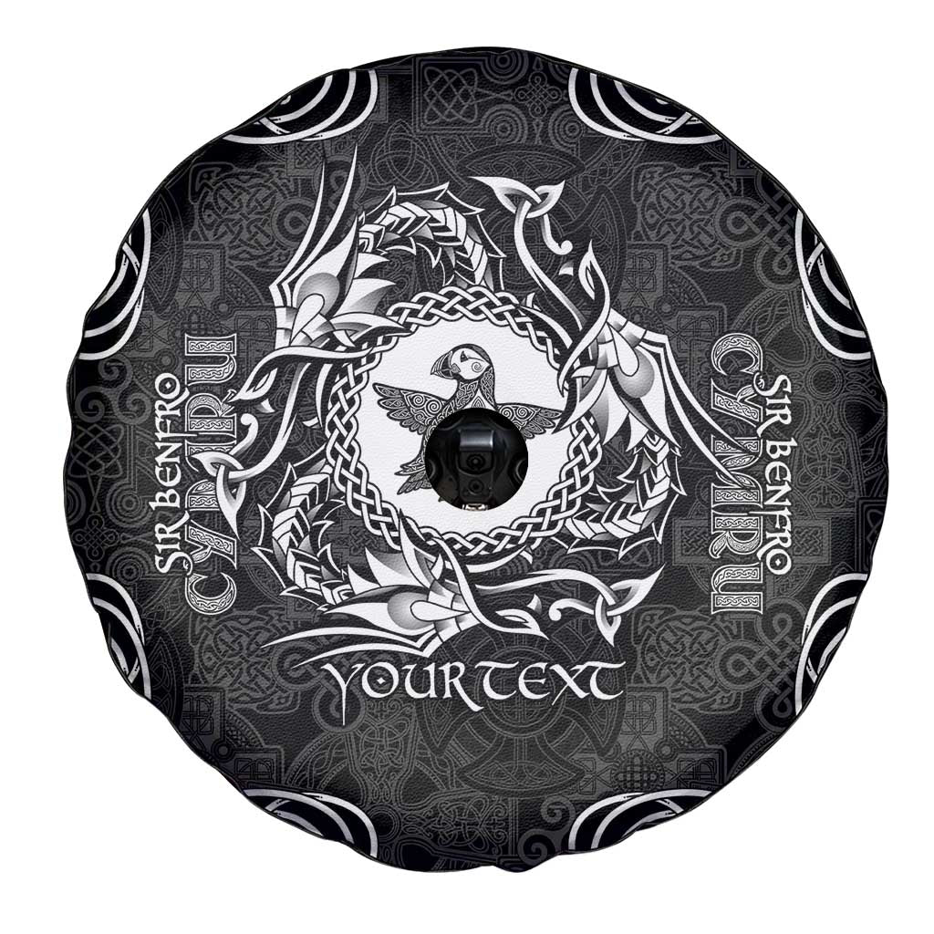 Personalized Pembrokeshire Sir Benfro Spare Tire Cover Black Puffin Celtic-inspired - Wonder Print Shop