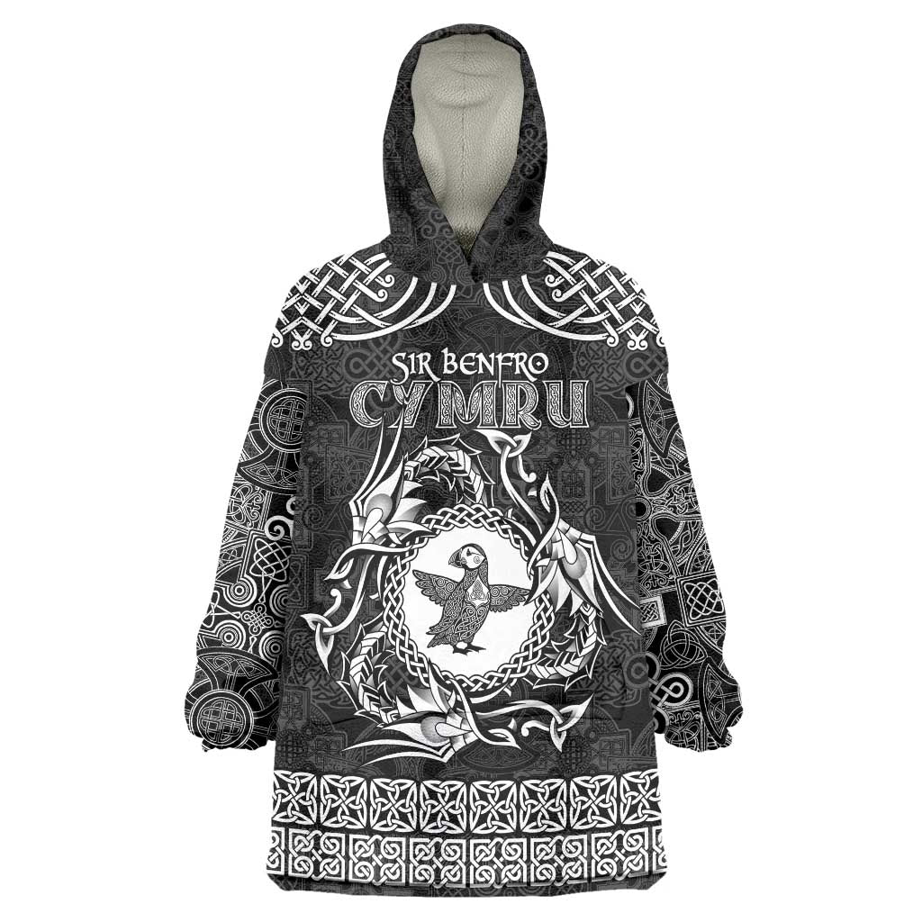 Personalized Pembrokeshire Sir Benfro Wearable Blanket Hoodie Black Puffin Celtic-inspired - Wonder Print Shop