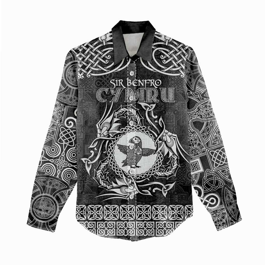 Personalized Pembrokeshire Sir Benfro Women Casual Shirt Black Puffin Celtic-inspired - Wonder Print Shop