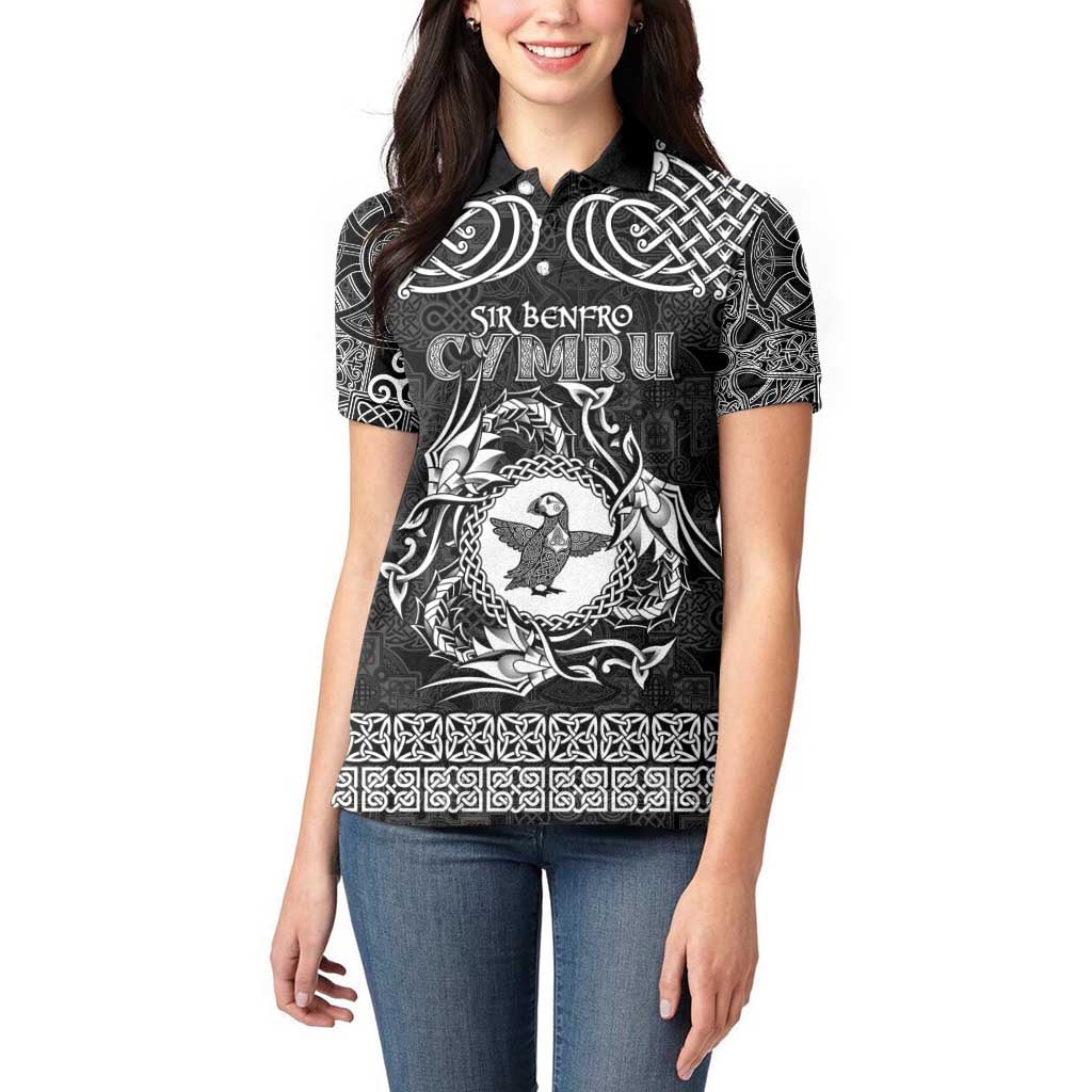 Personalized Pembrokeshire Sir Benfro Women Polo Shirt Black Puffin Celtic-inspired - Wonder Print Shop