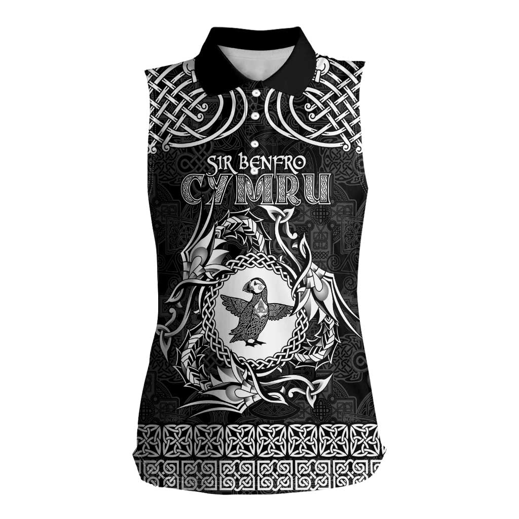 Personalized Pembrokeshire Sir Benfro Women Sleeveless Polo Shirt Black Puffin Celtic-inspired - Wonder Print Shop
