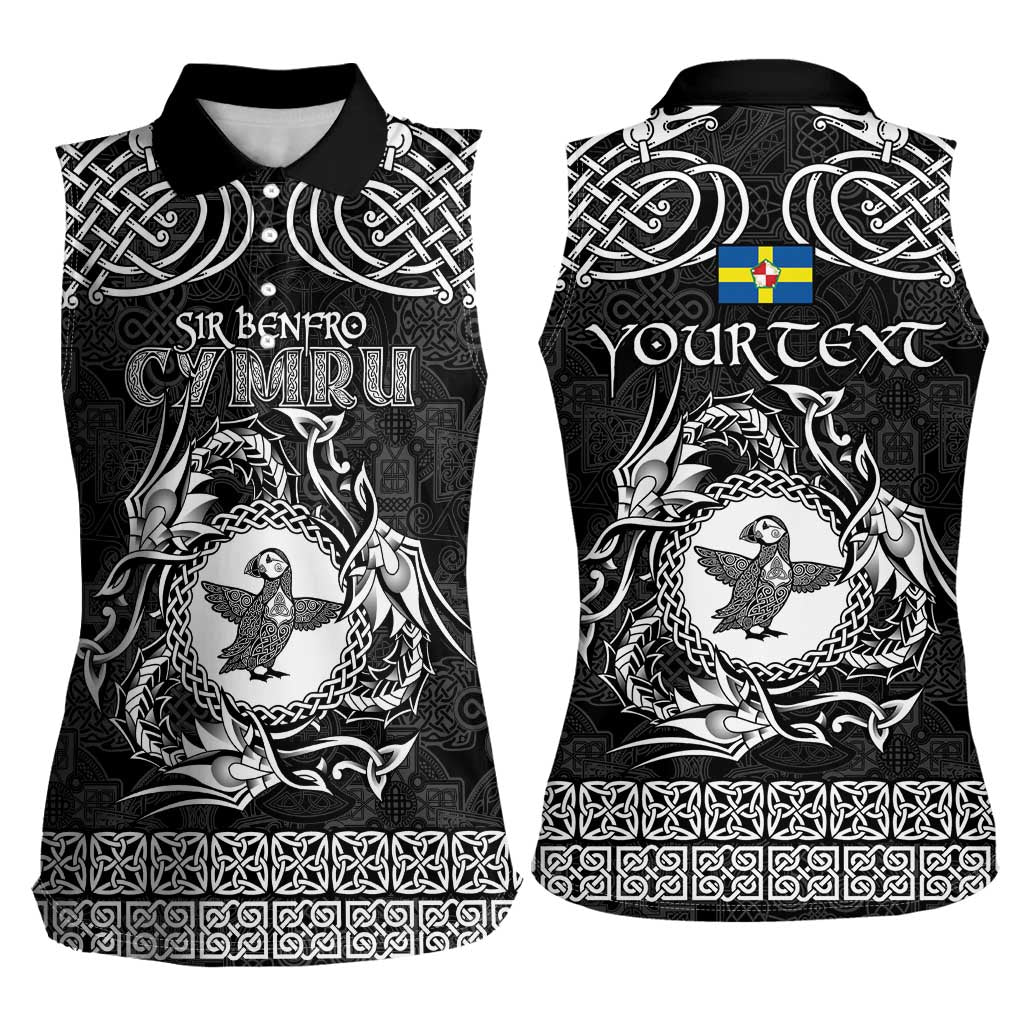 Personalized Pembrokeshire Sir Benfro Women Sleeveless Polo Shirt Black Puffin Celtic-inspired - Wonder Print Shop
