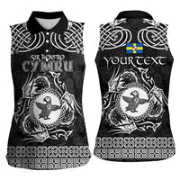 Personalized Pembrokeshire Sir Benfro Women Sleeveless Polo Shirt Black Puffin Celtic-inspired - Wonder Print Shop