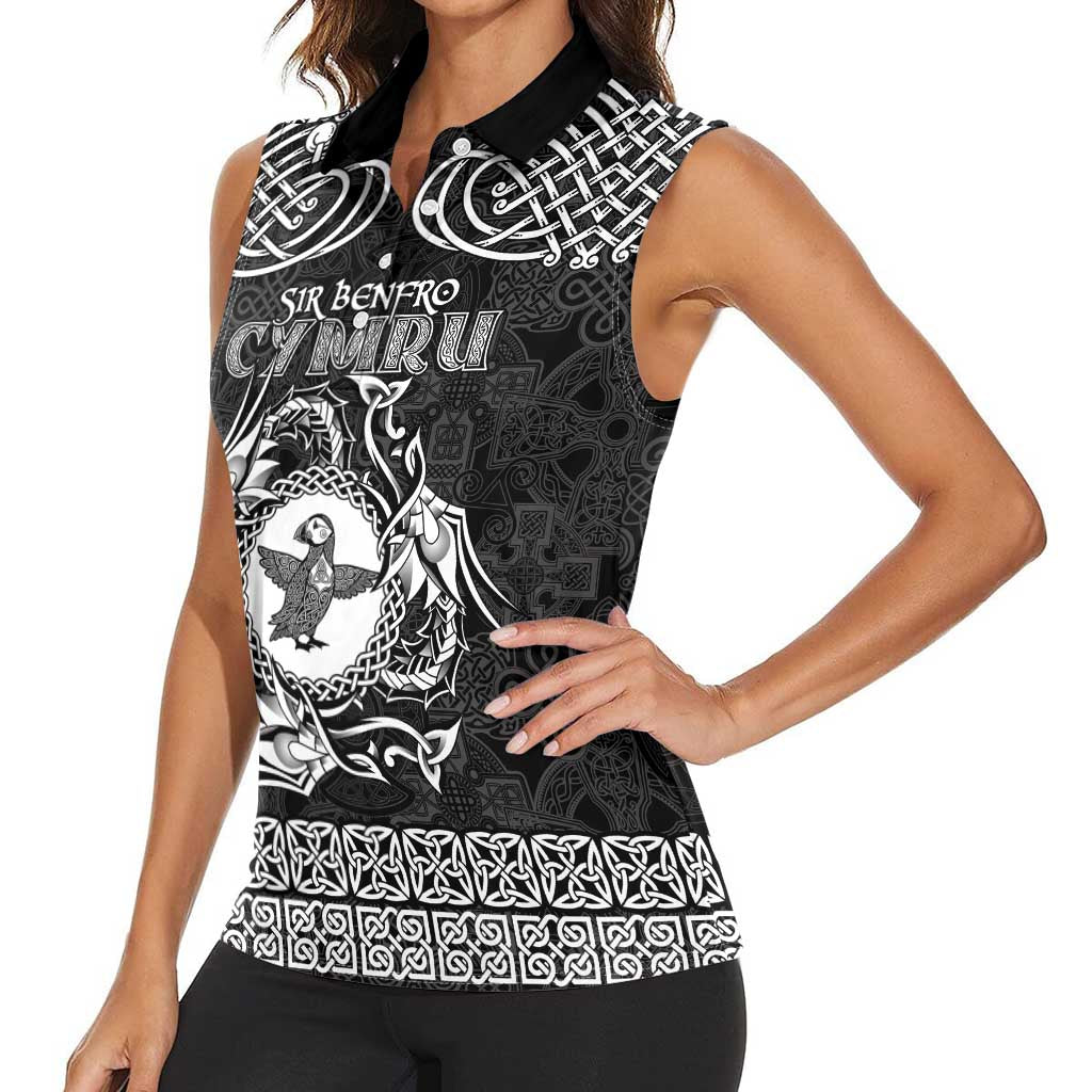 Personalized Pembrokeshire Sir Benfro Women Sleeveless Polo Shirt Black Puffin Celtic-inspired - Wonder Print Shop