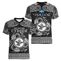 Personalized Pembrokeshire Sir Benfro Women V-Neck T-Shirt Black Puffin Celtic-inspired - Wonder Print Shop