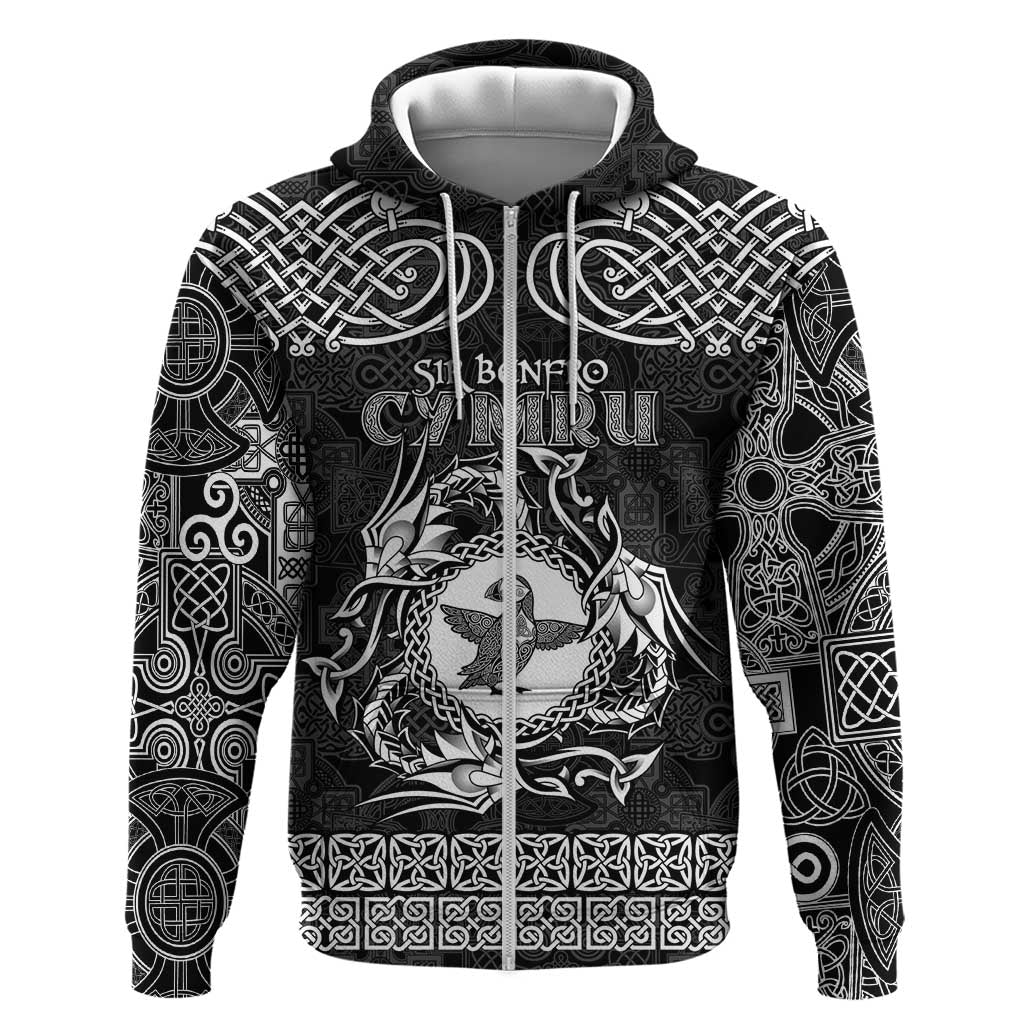 Personalized Pembrokeshire Sir Benfro Zip Hoodie Black Puffin Celtic-inspired - Wonder Print Shop
