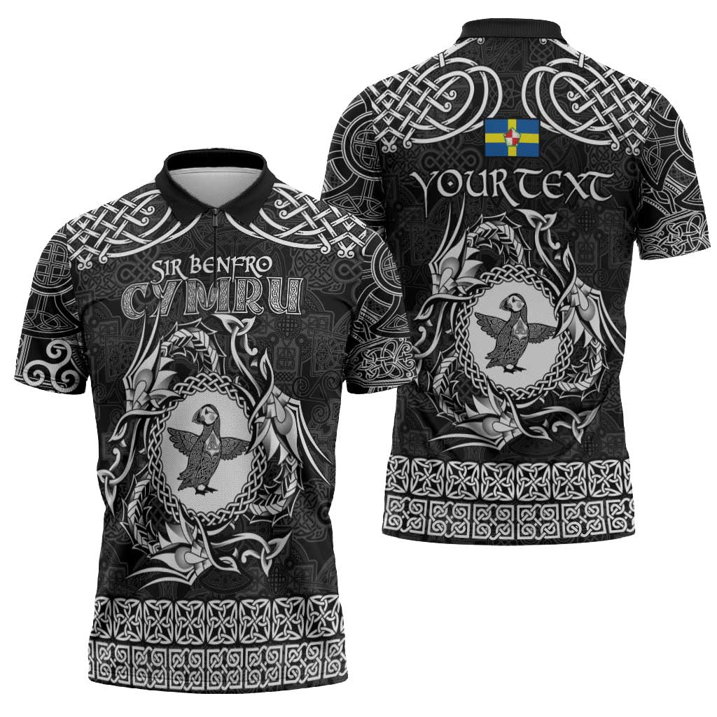 Personalized Pembrokeshire Sir Benfro Zipper Polo Shirt Black Puffin Celtic-inspired - Wonder Print Shop