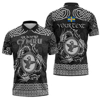 Personalized Pembrokeshire Sir Benfro Zipper Polo Shirt Black Puffin Celtic-inspired - Wonder Print Shop