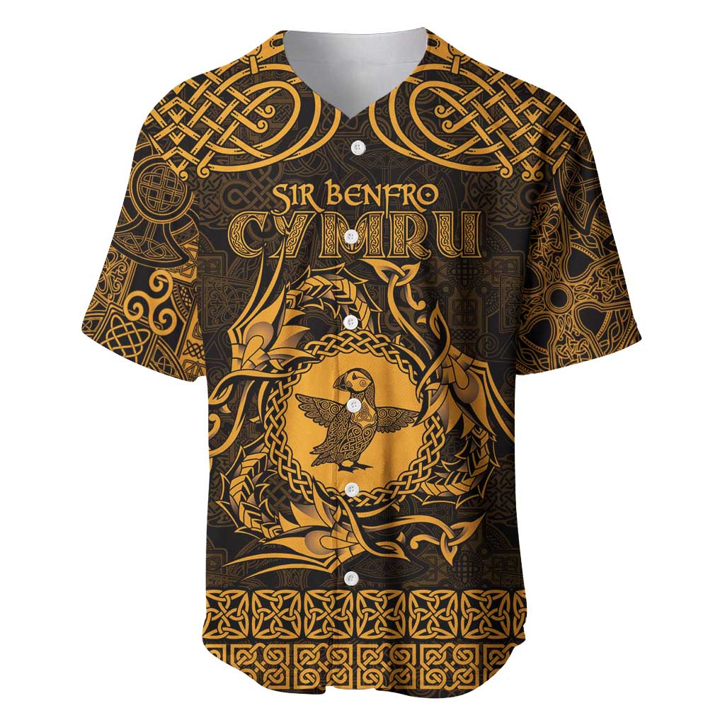Personalized Pembrokeshire Sir Benfro Baseball Jersey Gold Puffin Celtic-inspired - Wonder Print Shop
