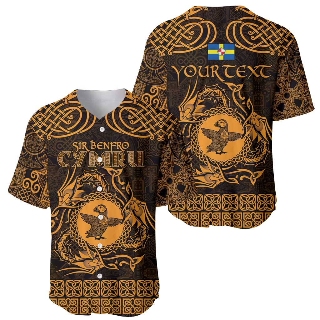 Personalized Pembrokeshire Sir Benfro Baseball Jersey Gold Puffin Celtic-inspired - Wonder Print Shop