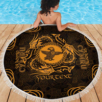 Personalized Pembrokeshire Sir Benfro Beach Blanket Gold Puffin Celtic-inspired - Wonder Print Shop