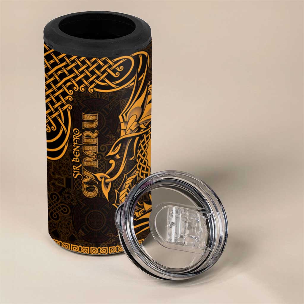 Personalized Pembrokeshire Sir Benfro 4 in 1 Can Cooler Tumbler Gold Puffin Celtic-inspired - Wonder Print Shop