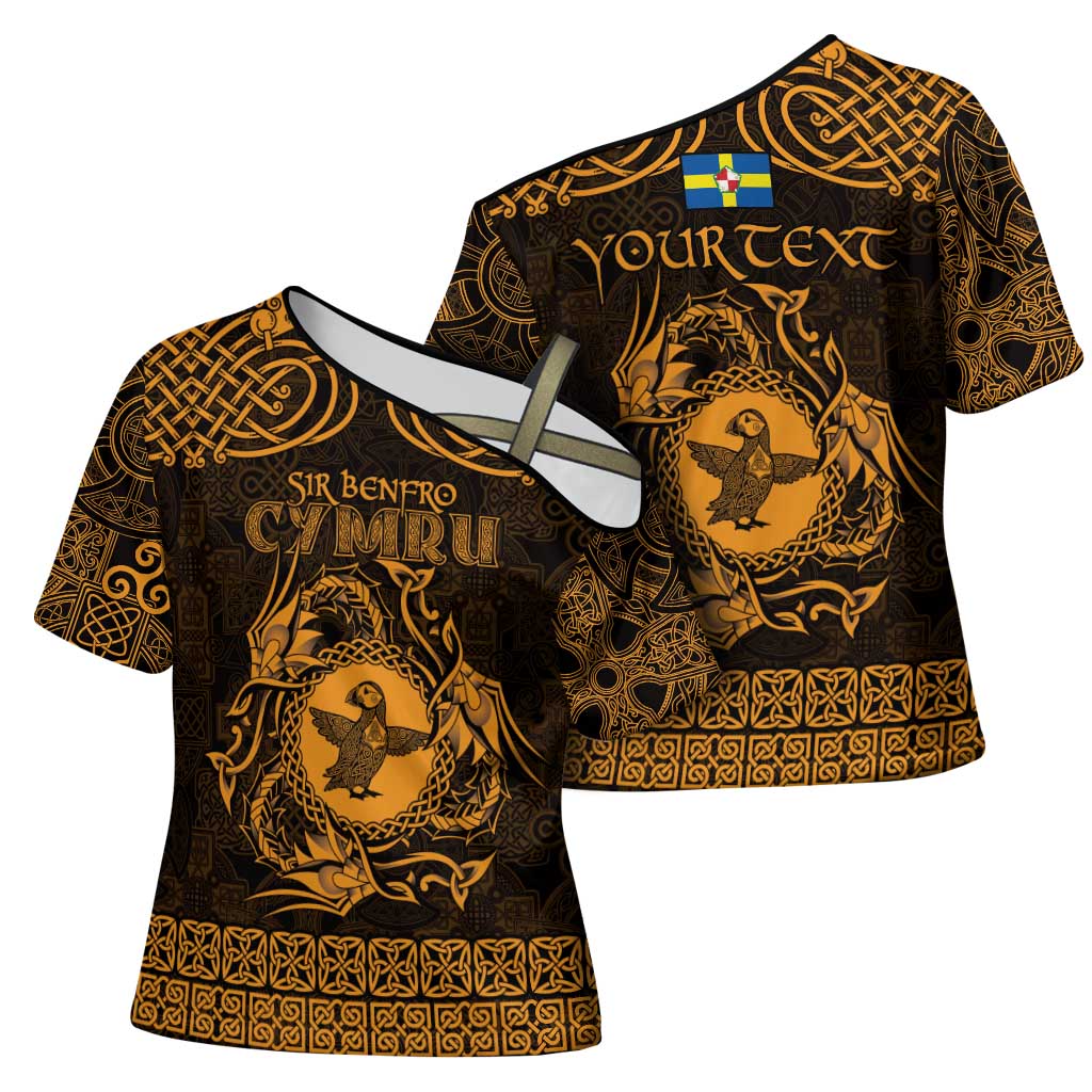Personalized Pembrokeshire Sir Benfro Cross Shoulder Shirt Gold Puffin Celtic-inspired - Wonder Print Shop