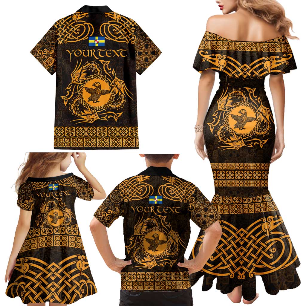 Personalized Pembrokeshire Sir Benfro Family Matching Mermaid Dress and Hawaiian Shirt Gold Puffin Celtic-inspired - Wonder Print Shop