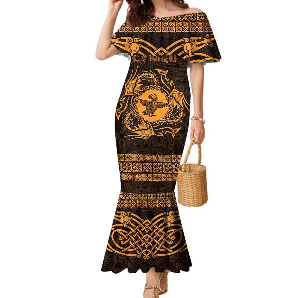 Personalized Pembrokeshire Sir Benfro Family Matching Mermaid Dress and Hawaiian Shirt Gold Puffin Celtic-inspired - Wonder Print Shop