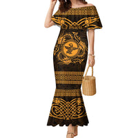 Personalized Pembrokeshire Sir Benfro Family Matching Mermaid Dress and Hawaiian Shirt Gold Puffin Celtic-inspired - Wonder Print Shop