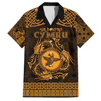 Personalized Pembrokeshire Sir Benfro Family Matching Off The Shoulder Long Sleeve Dress and Hawaiian Shirt Gold Puffin Celtic-inspired - Wonder Print Shop