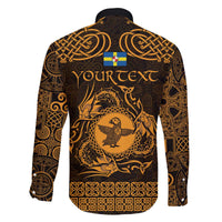 Personalized Pembrokeshire Sir Benfro Family Matching Off The Shoulder Long Sleeve Dress and Hawaiian Shirt Gold Puffin Celtic-inspired - Wonder Print Shop