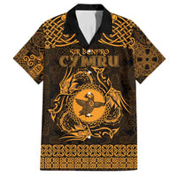 Personalized Pembrokeshire Sir Benfro Family Matching Off Shoulder Short Dress and Hawaiian Shirt Gold Puffin Celtic-inspired - Wonder Print Shop