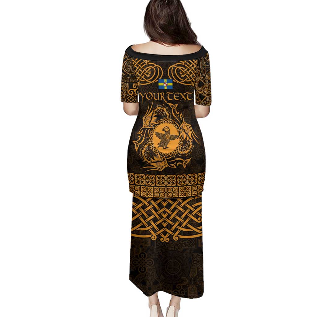 Personalized Pembrokeshire Sir Benfro Family Matching Puletasi and Hawaiian Shirt Gold Puffin Celtic-inspired - Wonder Print Shop