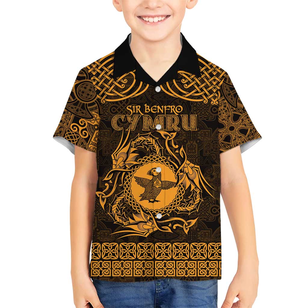 Personalized Pembrokeshire Sir Benfro Family Matching Puletasi and Hawaiian Shirt Gold Puffin Celtic-inspired - Wonder Print Shop
