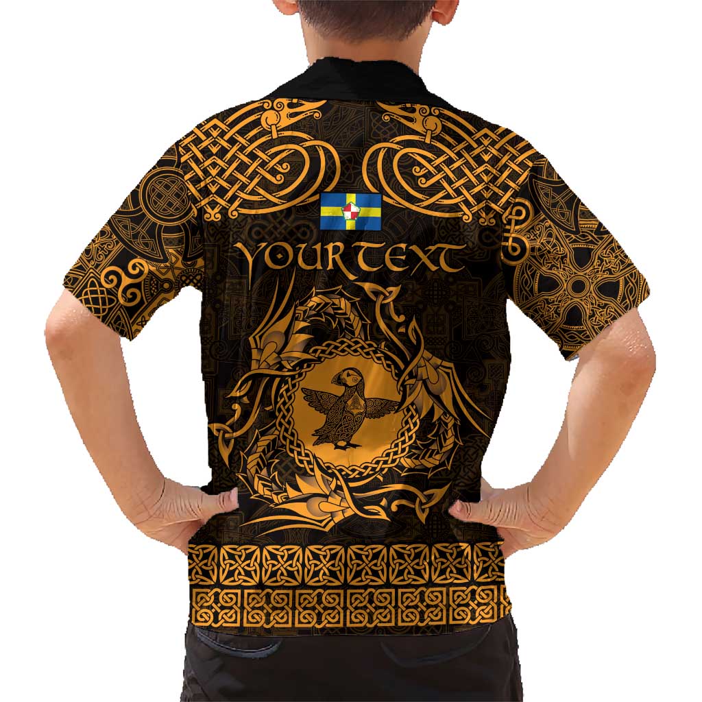 Personalized Pembrokeshire Sir Benfro Family Matching Short Sleeve Bodycon Dress and Hawaiian Shirt Gold Puffin Celtic-inspired - Wonder Print Shop