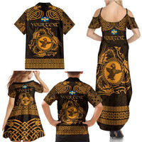 Personalized Pembrokeshire Sir Benfro Family Matching Summer Maxi Dress and Hawaiian Shirt Gold Puffin Celtic-inspired - Wonder Print Shop