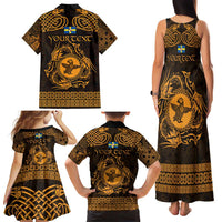 Personalized Pembrokeshire Sir Benfro Family Matching Tank Maxi Dress and Hawaiian Shirt Gold Puffin Celtic-inspired - Wonder Print Shop