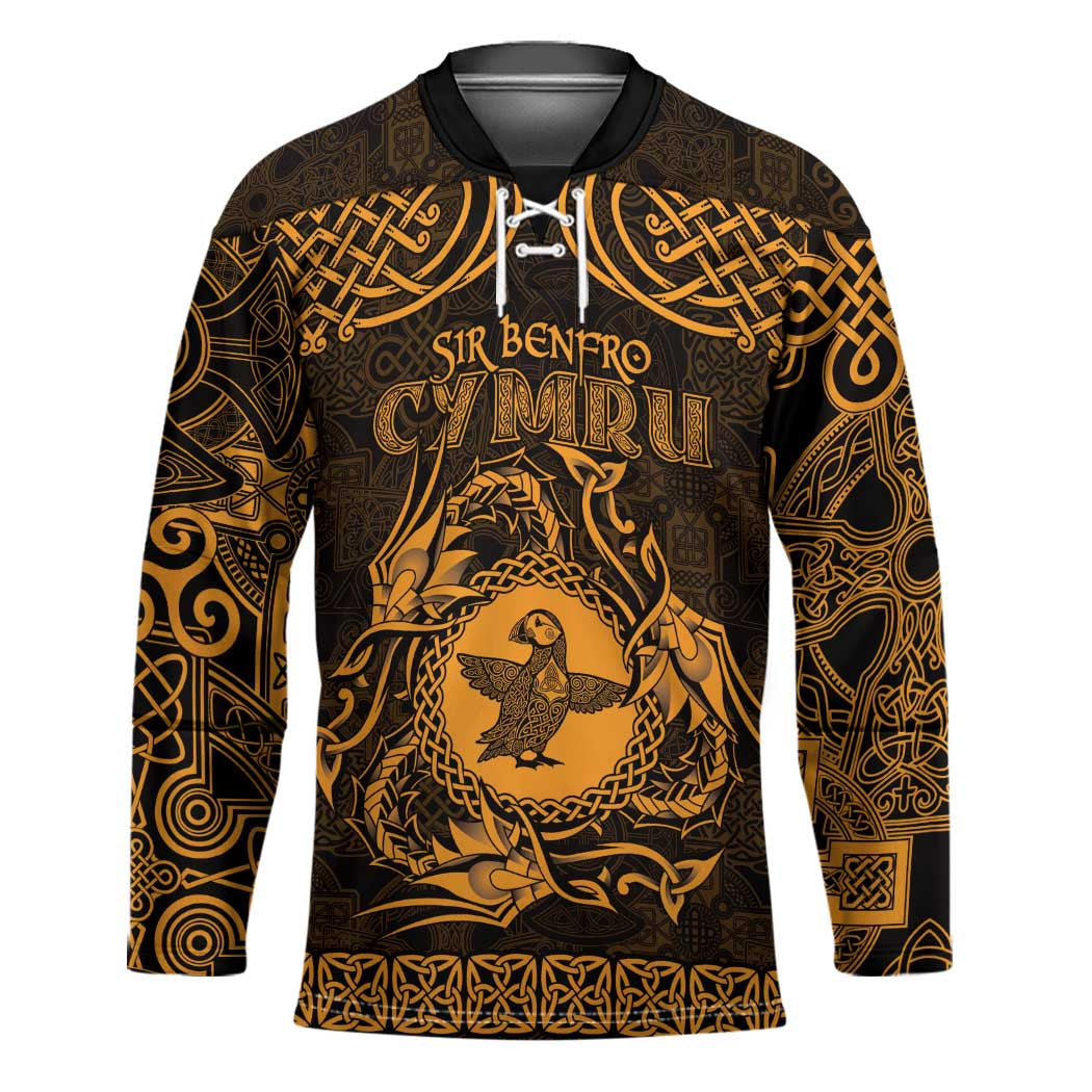 Personalized Pembrokeshire Sir Benfro Hockey Jersey Gold Puffin Celtic-inspired - Wonder Print Shop