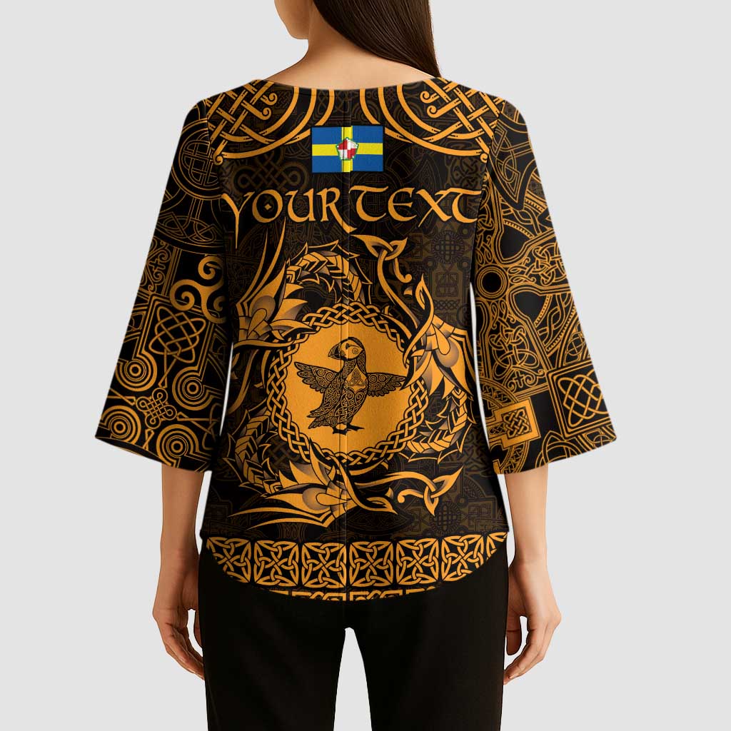 Personalized Pembrokeshire Sir Benfro Kimono Sleeve Blouse Gold Puffin Celtic-inspired - Wonder Print Shop