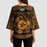 Personalized Pembrokeshire Sir Benfro Kimono Sleeve Blouse Gold Puffin Celtic-inspired - Wonder Print Shop