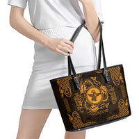 Personalized Pembrokeshire Sir Benfro Leather Tote Bag Gold Puffin Celtic-inspired - Wonder Print Shop